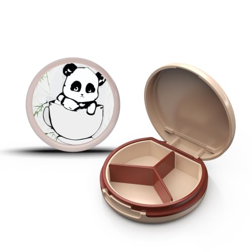 Image of Serfeymi Small Pill Case for Purse, Unique Artistic Patterns Travel Pill Box with 3 Compartments, Portable Mini Pill Organizer for Pocket, Decorative Pill Container for Purse - White(Panda)