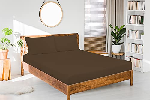 Royale Linens Fitted Sheet Twin - Brushed Hotel Quality 1800 Ultra-Soft Wrinkle & Fade Resistant - Bottom Sheet - Deep Pocket Stretches Up To 16" - Fitted Sheet Only - Elastic Sheet (Twin, Chocolate) #TOP3