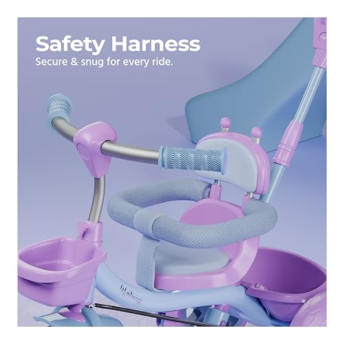 Image of Lifelong Kids Harness Parental Control Tricycle with EVA Wheels, Bell & Storage Basket|Baby Trike|Age Group 1 Years to 4 Years Carrying Capacity Upto 25 kgs(Pink /Lavender)