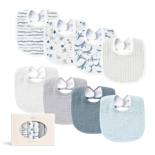 Image of Konssy 8-Pack Muslin Baby Bibs, Adjustable Fit for Drooling and Teething