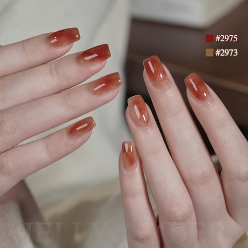 Image of GAOY Jelly Dark Green Brown Gel Nail Polish Set, 6 Transparent Colors Sheer Red Fall Colors Soak Off UV Light Cure Gel Polish Kit for Salon and Nail Art DIY at Home