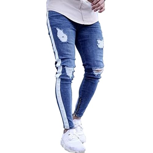 JEShifangjiusu Men's Slim-Fit Ripped Tapered Biker Jeans Pants Destroyed Slim Fit Jean Ripped Holes Skinny Denim Pants