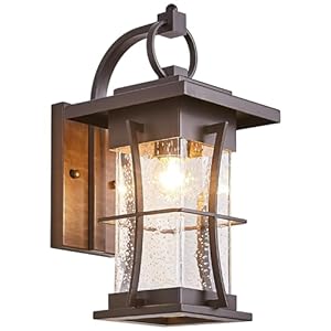 Oil Rubbed Bronze Outdoor Light Sconces Wall Mount Matte Brown Outdoor Wall Lamp Large Exterior Porch Wall Lantern with Seeded Glass 15″ Outside Lights for House, Front Door, Patio, Backyard