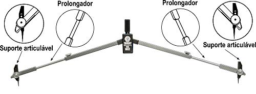 Compasso com Hastes Prolongadoras, Trident, 9002, Cromo Fosco, Traça Circunferências de Até 55 cm