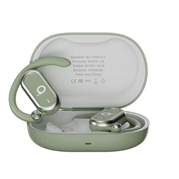 Fone de Ouvido Bluetooth TWS Esportivo, Som Estéreo Hi-Fi, IPX5 à Prova D'Água, Conexão Automática, Carregamento Tipo C, Ba-FON157-verde