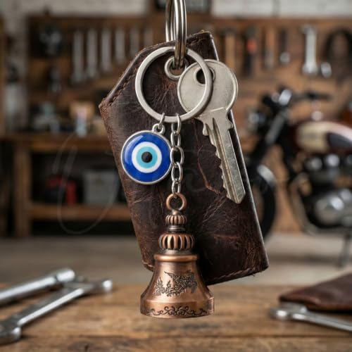 Image of OTTAVO Guardian Bell Keychain, Oxidized Copper, Tibetan Style, 5 cm Height, Good Luck Charm