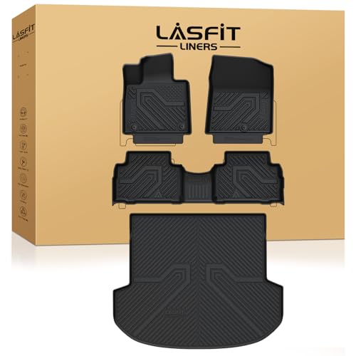 LASFIT Floor Mats & Cargo Mat for Hyundai Santa Fe 2023 2022 2021 (Only Fit Gas Not Fit Hybrid or PHEV) All Weather TPE Custom Fit Floor Liners Accessories Full Set Car Mats and Trunk Mats