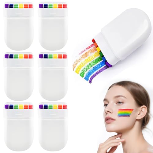 DRADERCH 6 unidades maquilhagem arco-íris, pintura facial e corporal adequada para a pele, pinturas caras stick para orgulho LGBTQ +, festivais, carnaval e festas (6 cores)