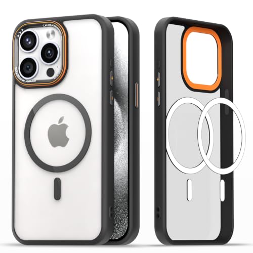 Image of Pikkme Back Cover for iPhone 15 Pro Max | Shockproof | Mag-Safe Compatible | Hard Transparent Back | Premium Raised Camera Protection | Bumper Case (Black Mag-Safe)