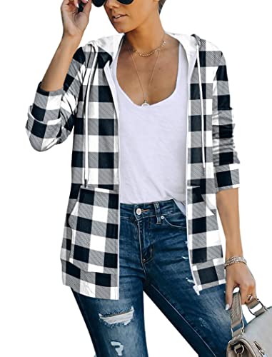 Camisas a cuadros para mujer, manga larga, con cremallera, chaqueta suave, camisas de primavera, talla 2XL