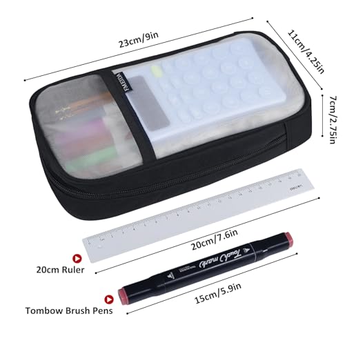Image of Fmeida Grid Mesh Pencil Case - Upgraded 4 Compartment Pencil Pouch, Clear Adult Pencil Bag Aesthetic Marker Pouch Stationary Bag Office Organizer for College Business Travel - Black&White