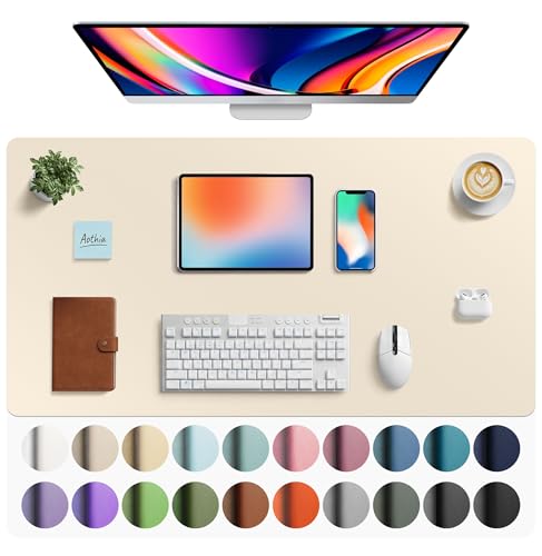 Image of Aothia Faux Leather Desk Mat - Large Mouse Pad, Non-Slip PU Leather Blotter, Waterproof Writing Surface for Office and Home (Beige, 40 inch x 24 inch)