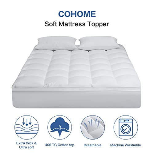 Cohome Queen Size Mattress Topper Extra Thick Cooling Mattress Pad 400Tc Cotton Top Plush Down Alternative Fill Pillow Top Mattress Cover With 8-21 Inch Deep Pocket (60X80 Inches, White-Classic) #TOP1
