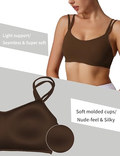 Image of Yoga Sports Workout Bras for Women Seamless Molded Cup Spaghetti Double Strap Bra Wirefree Scoop Neck Tank Top Bras