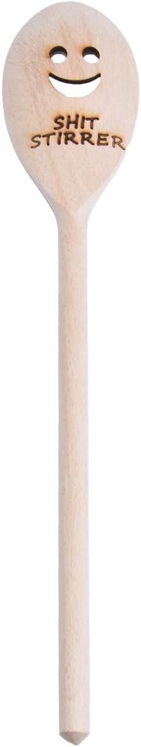 Unique Oak Wooden Spoon With Smile-Shaped Hole And Shit Stirrer Design