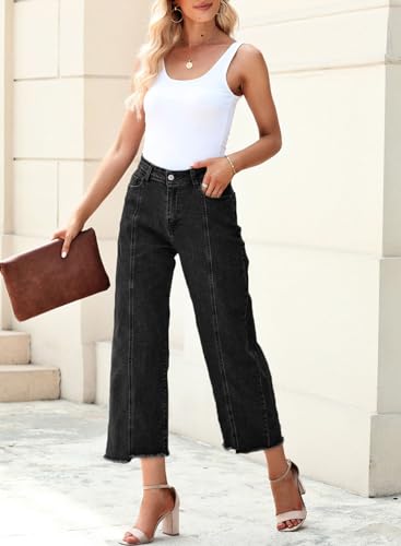 Image of Sidefeel Women's Jeans High Waisted Wide Leg Loose Fit Straight Leg Zimbaplatinum Cropped Denim Pants