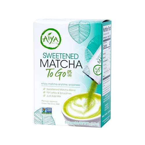 Aiya Japanese Sweetened Matcha Powder to Go Sticks...