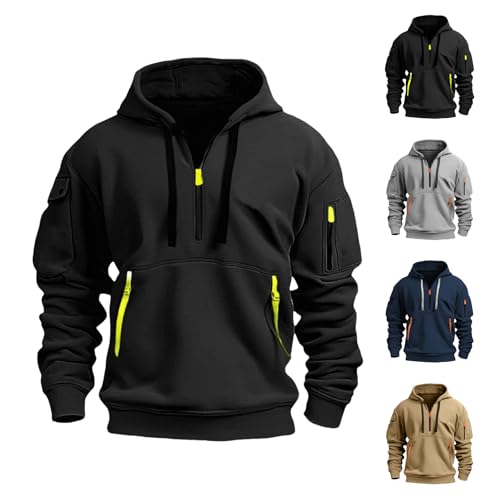 Men's Drawstring Sweatshirts Hoodies Zipper Multi-Pocket Pullover Sports Casual Warm Winter Coat3
