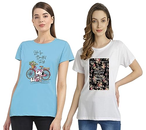 Image of Combo Women's T-Shirts, Cotton Half Sleeves Round-Neck Printed T-Shirt for Girls, & Women Tees (Pack of 2) 960-980-