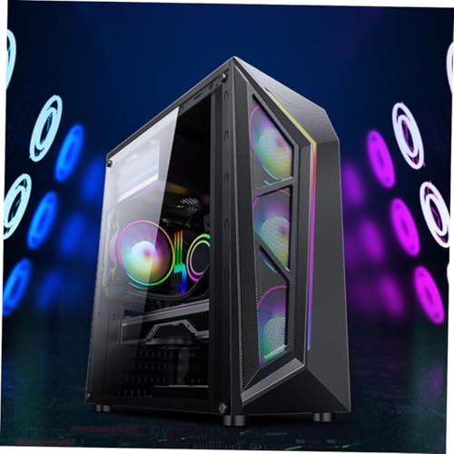 Gabinete de computadora RGB ATX con panel lateral de vidrio templado, efectos de iluminación frescos compatibles con enfriamiento líquido para gamers y creadores de PC miniatura 4