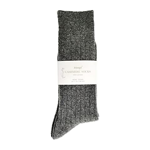 iMongol 100% Pure Cashmere Men Rib Socks,Smooth Toes and Heel by Hand Sewing, warm and cosy socks (1 Pair) (6-9, Dark Grey) Cover