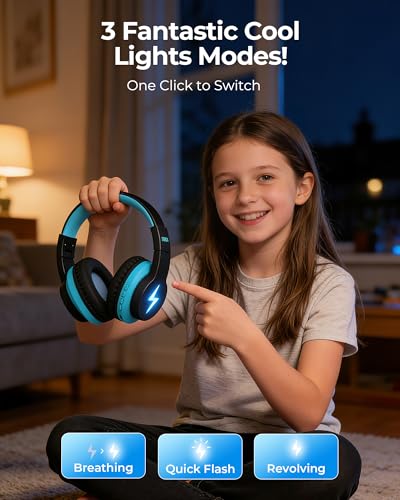Image of seenda Kids Bluetooth Headphones Boys, Kids Wireless Headphones with 85 /94dB Volume Limited, 45H Playtime, 3 Lighting Modes, Built-in Mic, Over Ear Headset with Aux Cord for iPad /Tablet /Travel /School