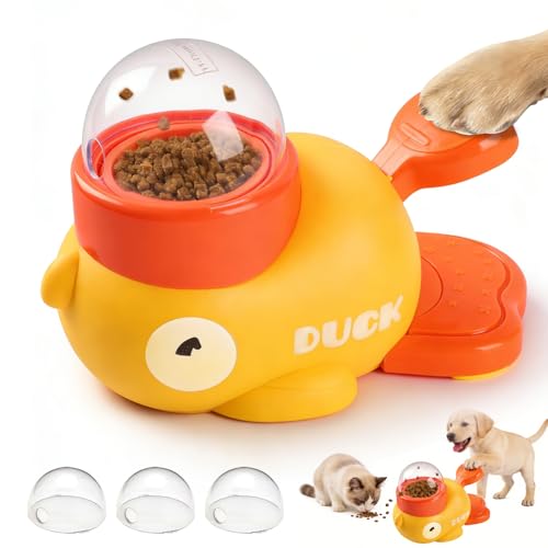 Dog Interactive Treat Dispenser 2026 New Yellow Duck Cat Treat Dispenser Interactive Dog Toys Food Puzzle Slow Feeder Dog Food Slow Treat Feeding Dispenser for Small & Large Cats Dogs