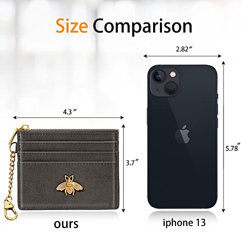 Image of SEAVILIA Card Holder Keychain Wallet for Women with ID Window RFID Coin Purse Bee Gifts Slim Minimalist Small Wallet