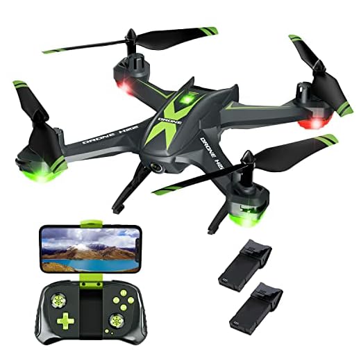 Drone for Kids Adults with HD Camera, Cool Toys Gifts for Boys Girls Teenages H22 Remote Control Quadcopter with FPV Live Video,Headless Mode and Two Batteries Long Fly Time for Beginners