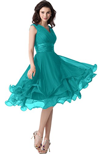 Victory Bridal Einfach Tief V Ausschnitt Abendkleider Ballkleider Brautjungfernkleider kurzes Chiffon-38 Tuerkis Cover
