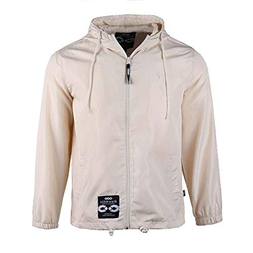 TWain Mens Pullover Lightweight Water Resistant Hooded Windbreaker Jackets Cream