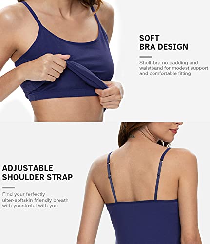 Image of Air Curvey 3 Pack Camisole Tops for Women Built in Bra Adjustable Spaghetti Strap Cotton Undershirt Tanks Layering Tops