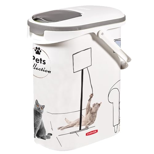 Curver Futterbehälter für Katzen – 10 l/4 kg – Pets Collection – luftdichte Aufbewahrung geruchshemmend für Katzenfutter – 19 x 30 x 35 cm, Weiß