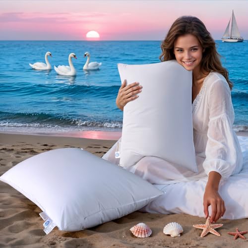 Luxury Goose Feather Down Pillows Queen Size Set of 2, 3-Chamber 5 Star Hotel Pillow for Deep Sleep, Soft Bed Pillows for Neck Pain Relief, Perfect for Side, Back Sleepers - 20"x30"