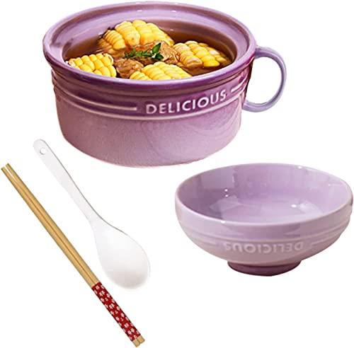 Ciotola for cereali, scodella for zuppa, scodella for il tè,/ciotole for zuppa a microonde con coperchi, ciotola for spaghetti sfumati da 20 once con coperchio, ciotola arcobaleno con manico-rosso-550