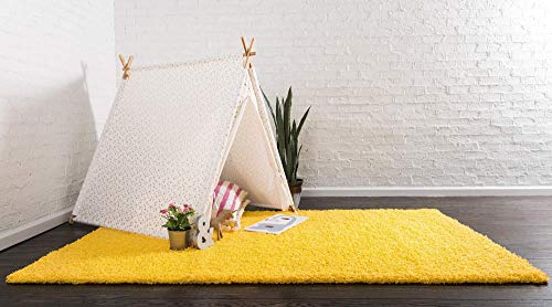 Image of Imra Carpet for Bedroom Handwoven Fluffy Shag Collection with 2 inch Thickness 3 X 5 Feet (90X150 cm) Color Yellow