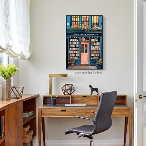 Image of Yaasilinage Book Canvas Wall Art, Antique Book Shop Room Aesthetic Poster, Bookish Reading Art Print, Literature Art Picture for Home Library Reading Nook Wall Decor 16x24in Unframed