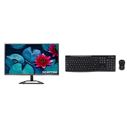 Sceptre 24 Inch Ultra Thin Ultra Slim 1080P 75Hz LED Monitor HDMI VGA, Metal Black & Logitech MK270 Wireless Keyboard and Mouse Combo (Frustration-Free Packaging)