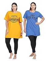 9shines Label Hosiery Cotton Long T-Shirt | Night Gown | Combo Plus Size Tunics Comes with Attractive Graphic Print & Pocket on The Right Side (9SPT-MYOB-7XL)