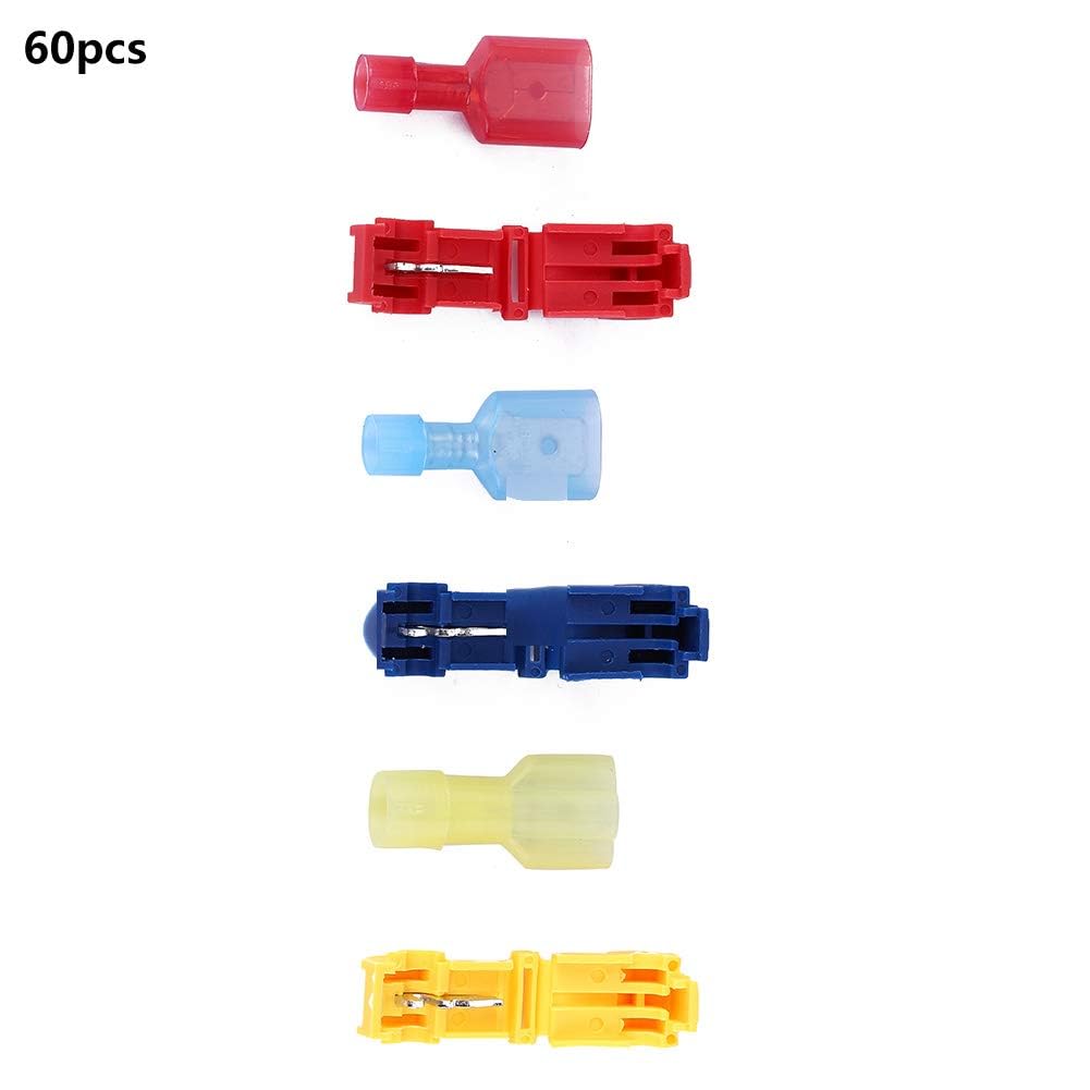 T Tap Electrical Connectors, Quick Wire Splice, Snap Tap Connectors with Brass Contacts, Nylon Disconnects for 22-10AWG Cables, Flame Retardant, Insulated Terminals for Automotive