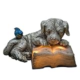 Topadorn Schooling Resin Solar Power Outdoor Statuary,Dog Read a Book