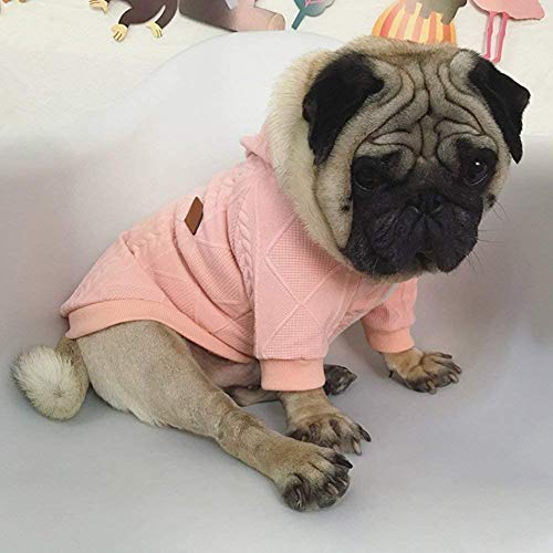 Meioro Dog Sweater Zipper Hooded Dog Cat Clothes Cute Pet Clothing Warm Hooded Winter Warm Puppy French Bulldog Pug (Xl, Pink) #TOP2