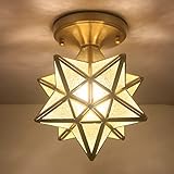 O'NEELDY Brass Moravian Star Light 8'' Flush Mount Ceiling Lights Fixture with Frosted Glass Shade...
