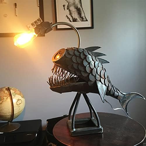 Horrible Anglerfish Table Lamp, Angler Fish Lamp Art Lamp, USB Angler Lamp Shark Lamp Handmade Unique Lamp LED Light Table Lamp for Bedroom (Large)