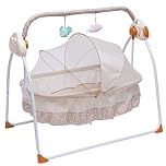 gucdaqc Electric Baby Crib 0-25kg Automatic Baby Bouncer Hub Swing With Bluetooth Newborns Rocker With 5 Swing Settings Electric Infant Cradle Foldable & Portable Dual Control For 0-18 Months (Khaki)