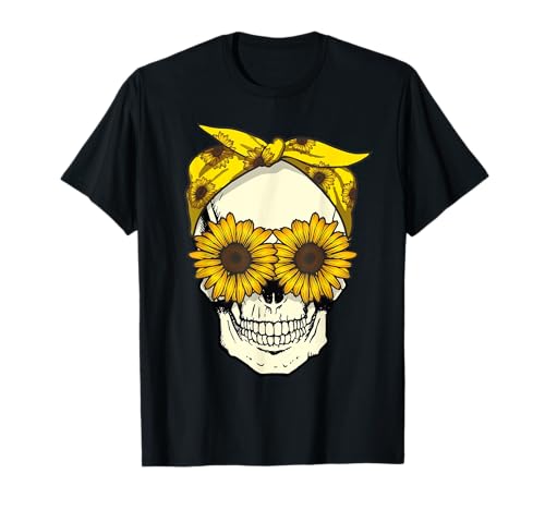 Skull sunflower bandana floral sun flowers pattern cute goth T-Shirt