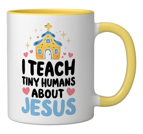 Taza de cerámica I Teach Tiny Humans About Jesus amarillo/blanco miniatura 2
