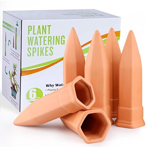 Terracotta Watering Spikes, Set of 6 Pack Plant Watering Devices,...