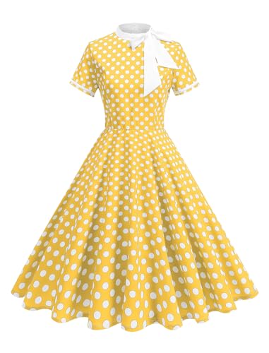 IKADEX Women's Vintage Polka Dot Dress 1950s Tie Neck...