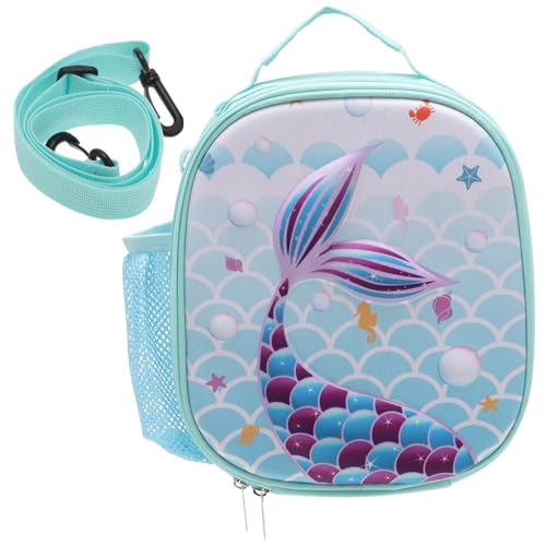 Baluue Bolsa de Almuerzo Térmica Portátil Azul Claro para Estudiantes Bolsa de Almuerzo Reutilizable de EVA Aislamiento Térmico Diseño de Sirena de Dibujos Animados para Escuela y